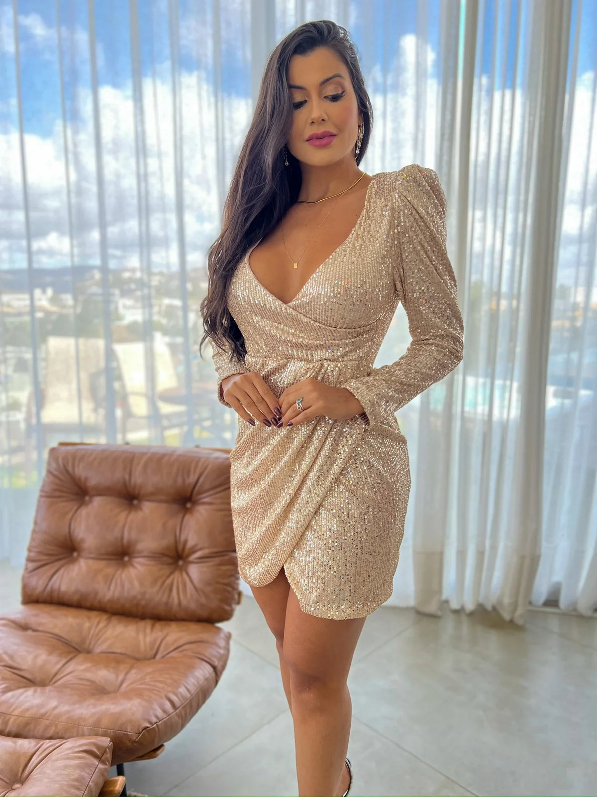 Vestido de Paetê Antonella Dourado