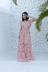 Vestido Glória Longo de Renda Peach