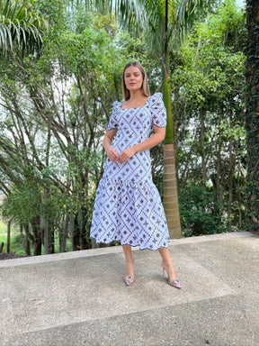 Vestido Midi Graça de Laise Bicolor Branco com Preto