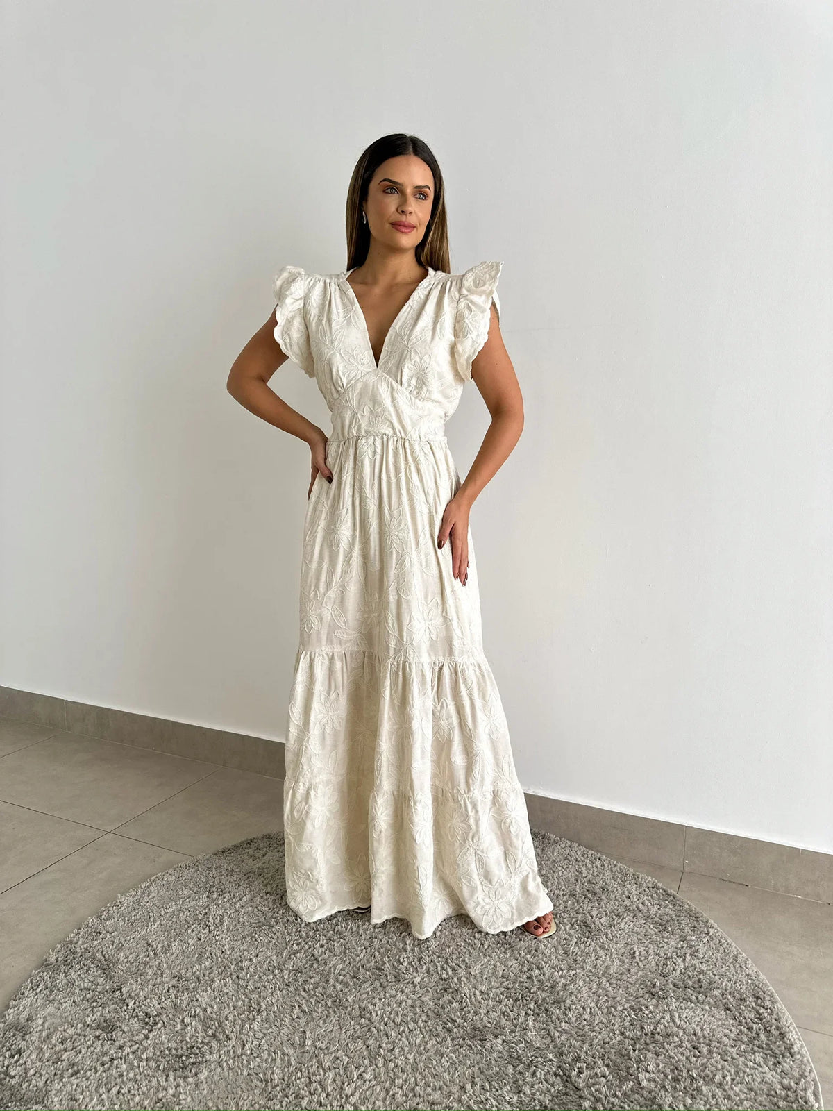 Vestido Glória Longo de Linho Cru