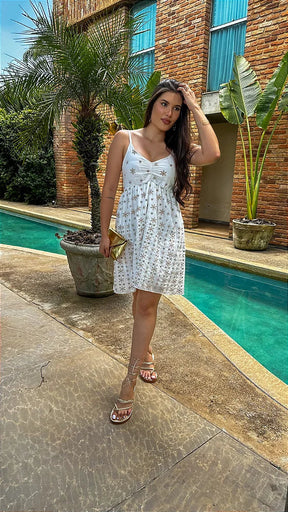 Vestido Camila Curto de Laise Bicolor Branco