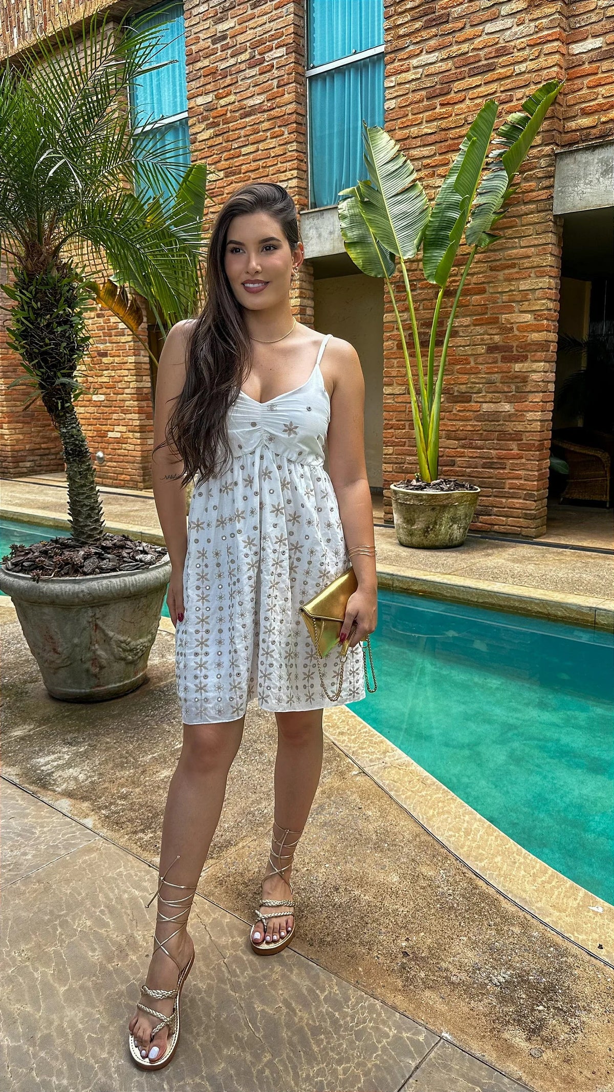 Vestido Camila Curto de Laise Bicolor Branco