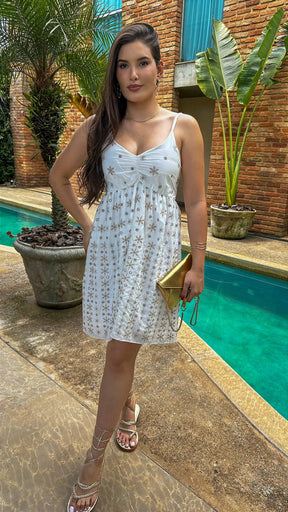 Vestido Camila Curto de Laise Bicolor Branco