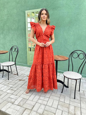 Vestido Pérola Longo de Laise Terracota