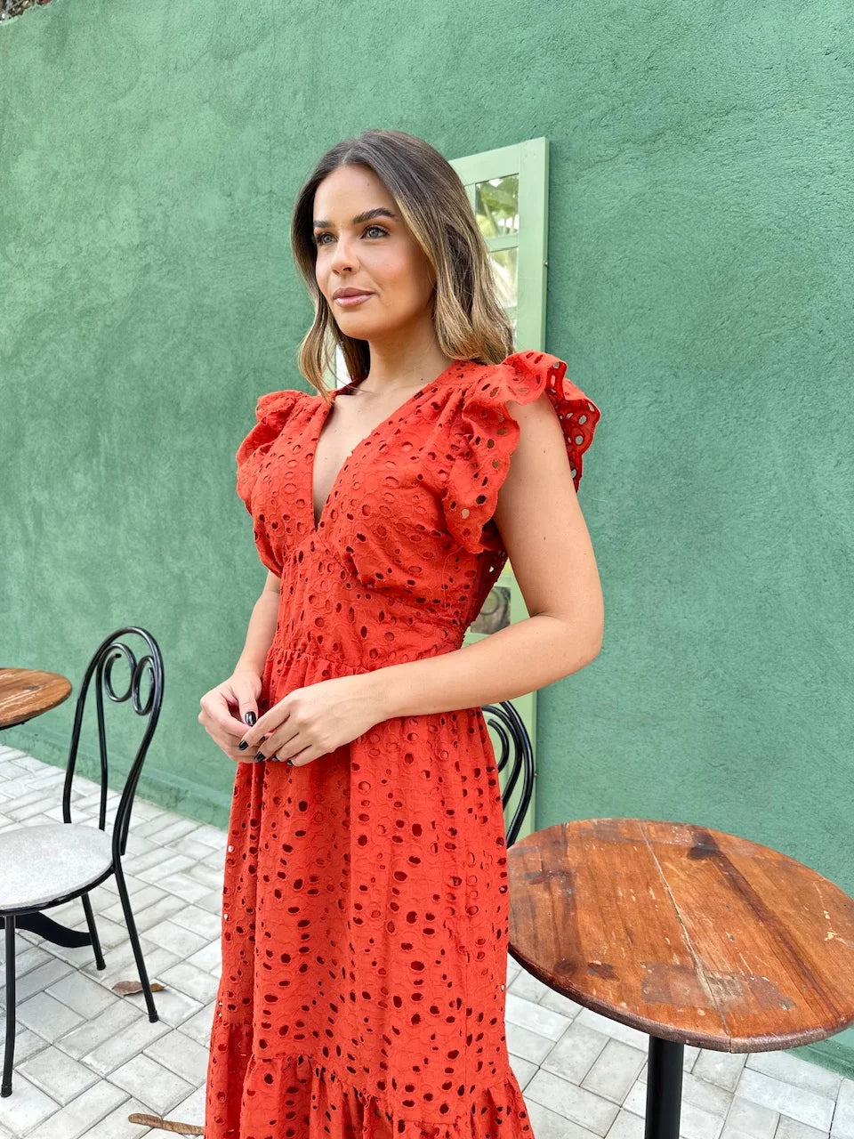 Vestido Pérola Longo de Laise Terracota