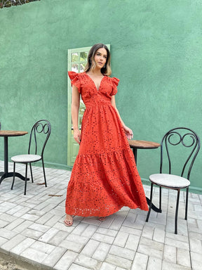 Vestido Pérola Longo de Laise Terracota