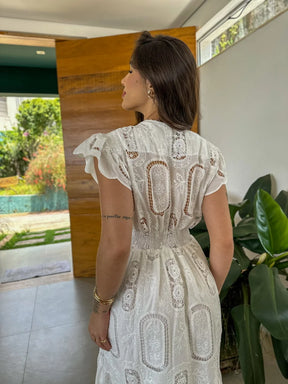 Vestido Glória Curto de Algodão Bordado Branco