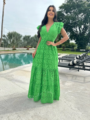 Vestido Pérola Longo de Laise Verde Primavera