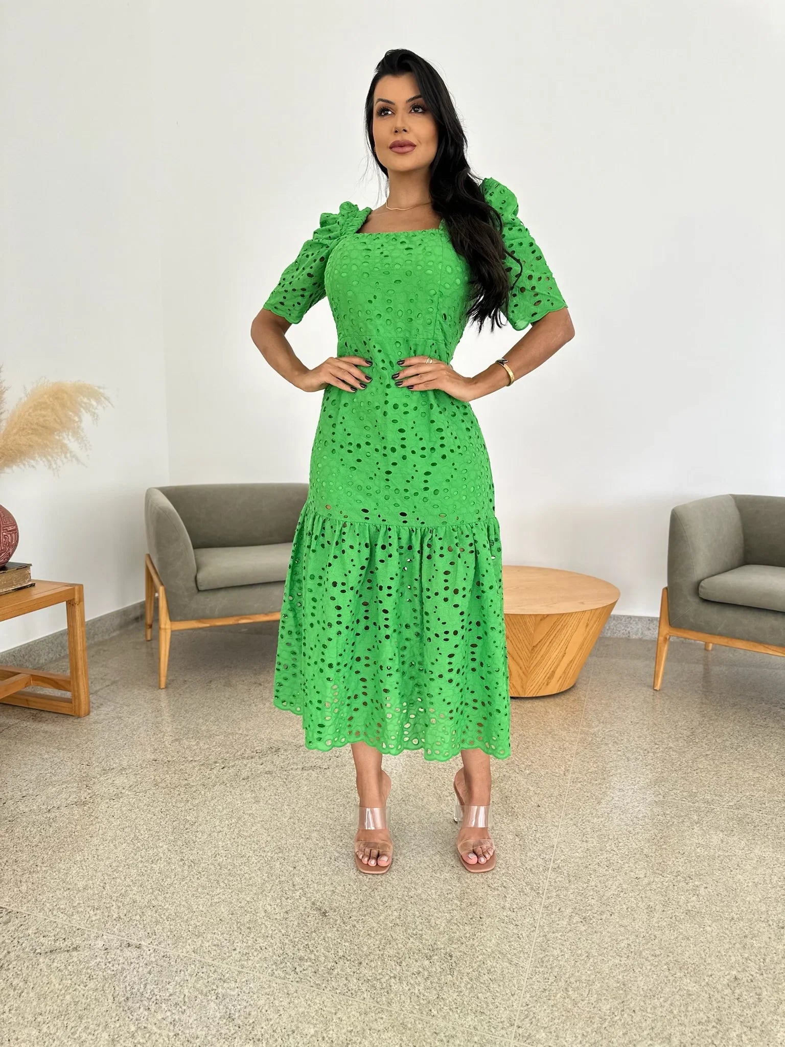 Vestido Midi Graça de Laise Verde Primavera