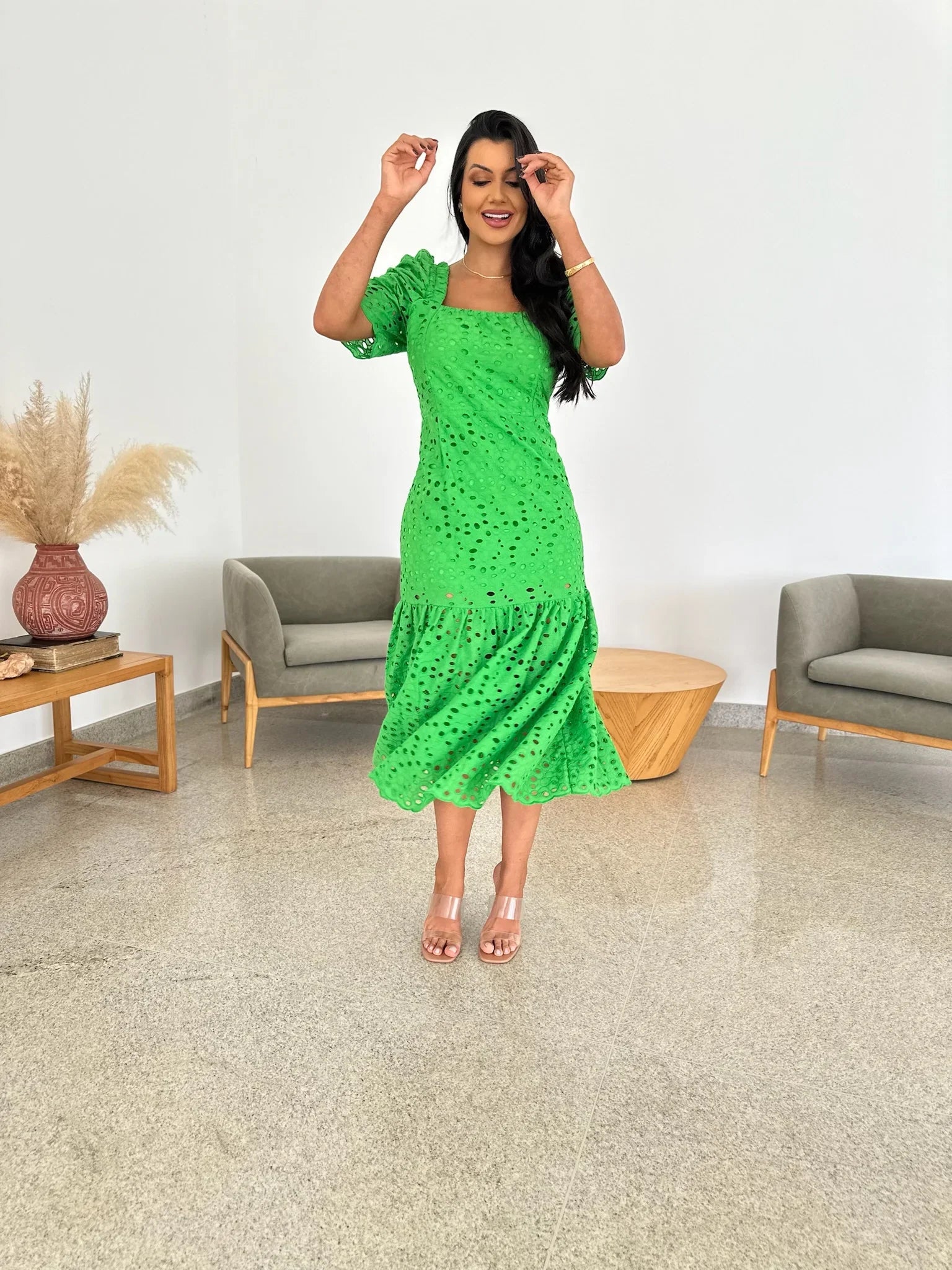 Vestido Midi Graça de Laise Verde Primavera