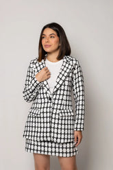 Blazer de Tweed Flora Branco com Preto