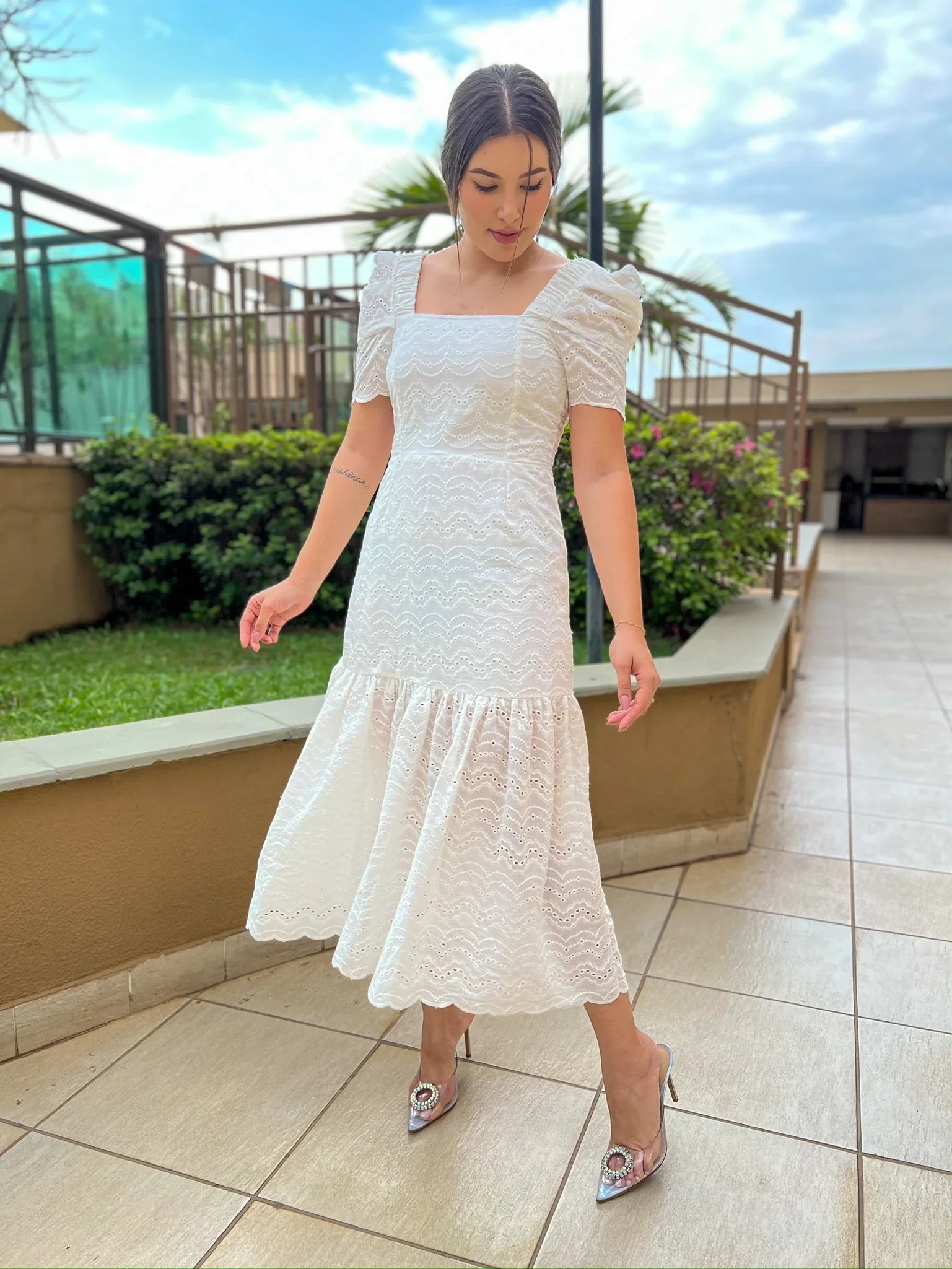 Vestido Midi Graça de Laise Branco