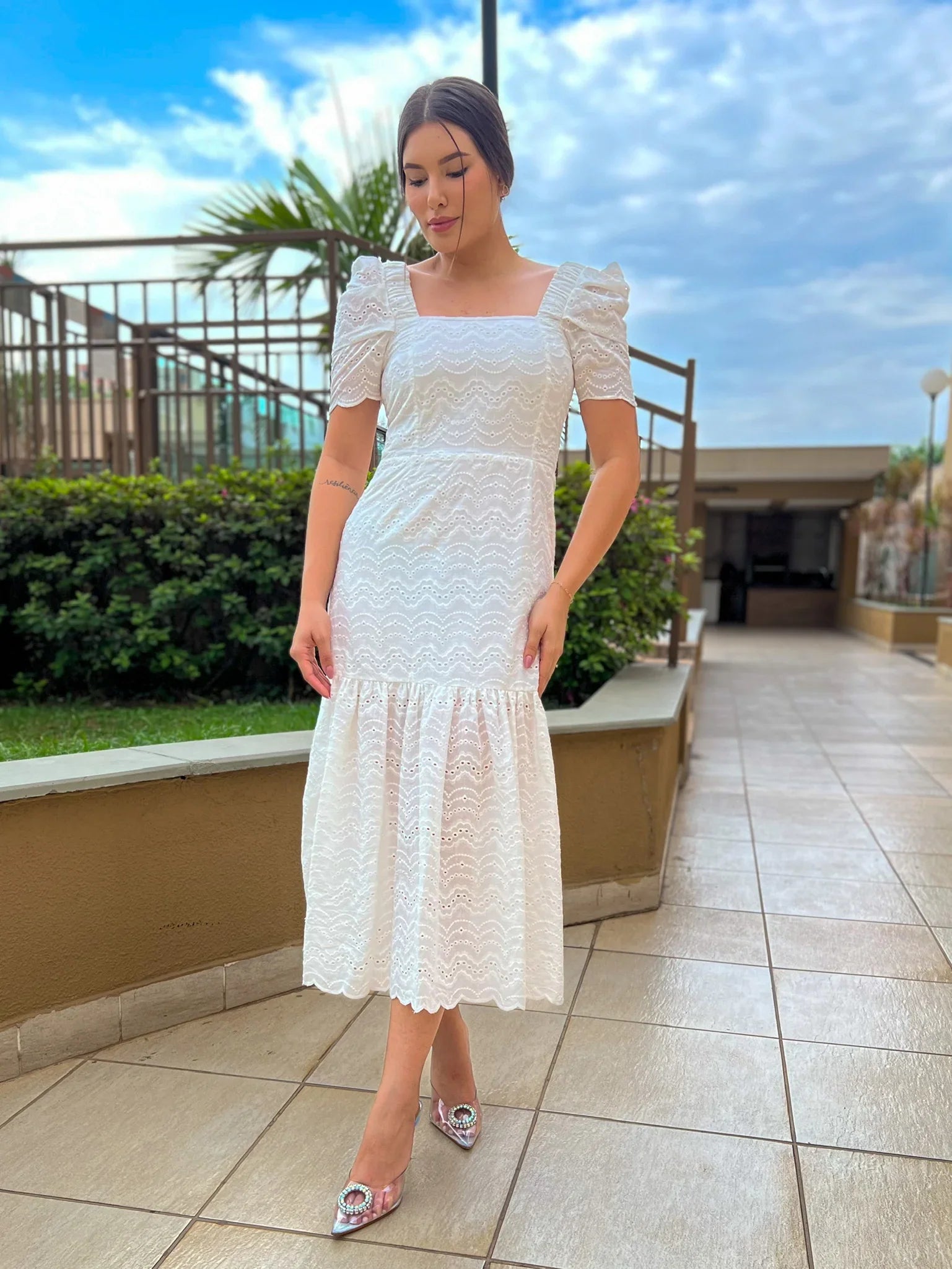 Vestido Midi Graça de Laise Branco