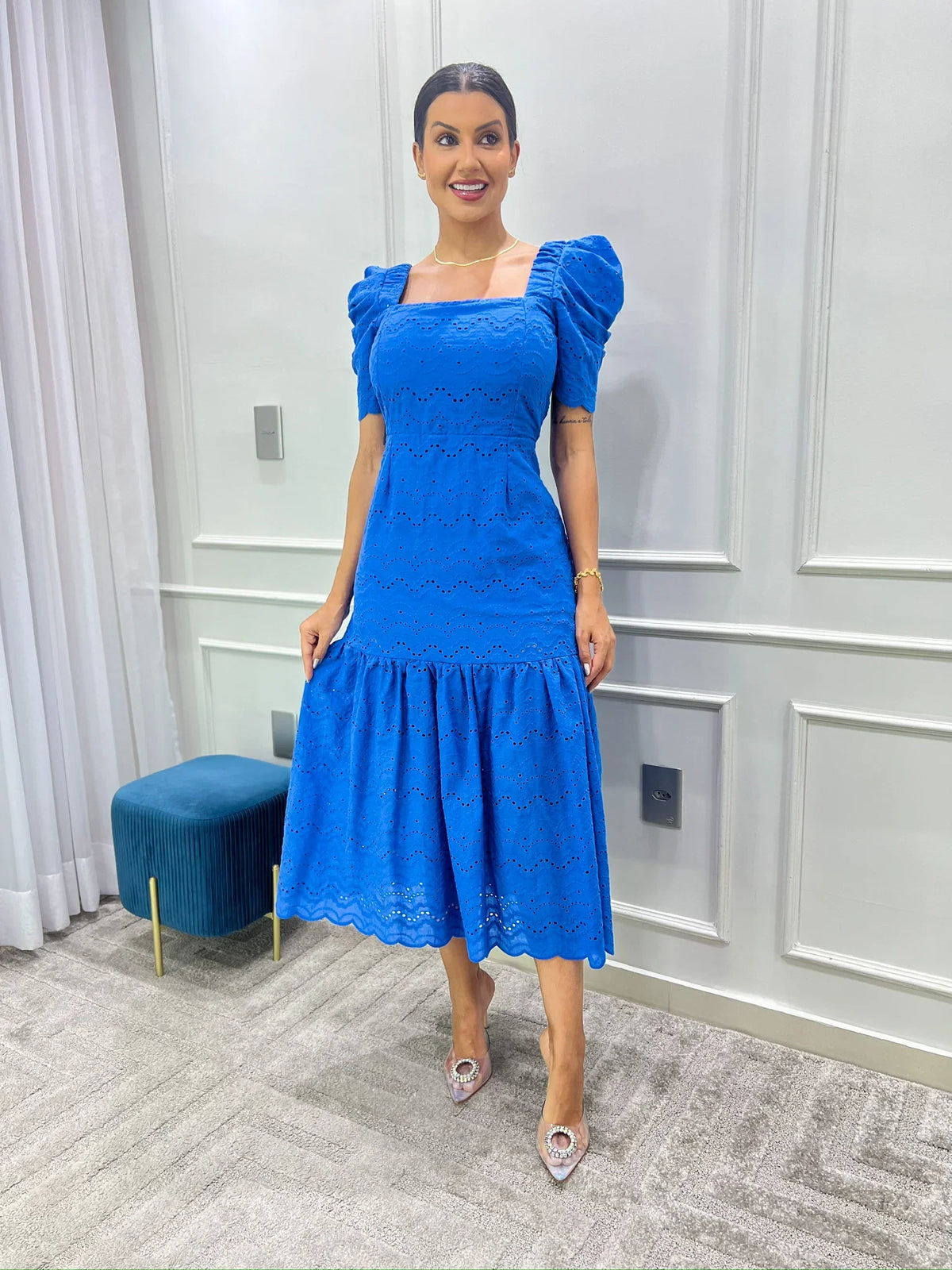 Vestido Midi Graça de Laise Azul Royal